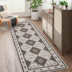 Machine Washable Runner Rugs 2x6 Vintage Printed Hallway Rugs with Non-Slip Backing, Soft Low Pile Area Rugs, Oriental Accent Carpet for Entryway, Laundry, Kitchen, Brown