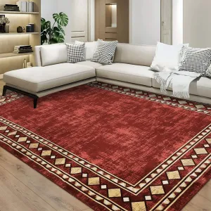 Bordered Red 4x6 Machine Washable Area Rug for Living Room Modern Bordered Area Rug, Non-Slip Stain Resistant Accent Rug Indoor Minimalist Border Floor Cover Carpet for Bedroom