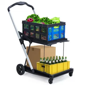 Collapsible Shopping Cart, Foldable Grocery Cart with Wheels and Removable Storage Crate, Multi Use Mobile Storage Cart Portable Rolling Cart for Home, Groceries, Supermarket