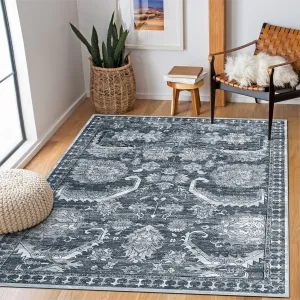 10x13 Area Rug for Living Room, Vintage Large Washable Bedroom Carpet, Ultra-Thin Soft Non-Slip Indoor Rug for Bedroom Dining Room, Grey