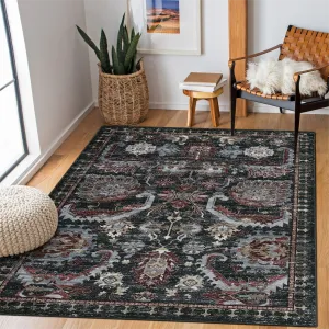 10x13 Area Rug for Living Room, Vintage Large Washable Bedroom Carpet, Ultra-Thin Soft Non-Slip Indoor Rug for Bedroom Dining Room, Black/Rust