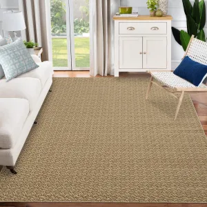 9x12 Washable Braided Print Area Rugs with Non-Slip Backing, Low Pile Ultra-Thin Floor Carpet for Living Room, Modern Design Printed Rug for Bedroom Dining Room, Brown Beige