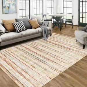 Modern Multicolor 5x7 WashableArea Rug – Contemporary Distressed Low-Pile Non-Slip Soft Carpet for Living Room, Bedroom, Nursery, Office, or Farmhouse Decor