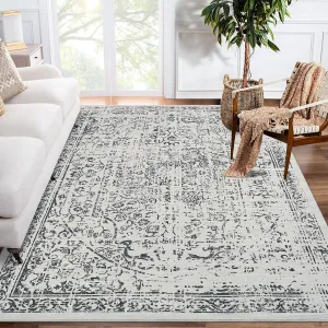 Vintage Area Rug 4x6 Stain Resistant Non-Shedding Non-Slip Soft Rug Grey for Bedroom Dining Room Home Office