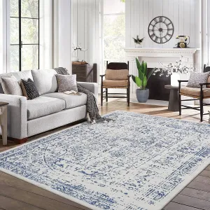 10x13 Rug, Large Blue Area Rug - Foldable Rugs for Living Room 10x13 - Stain Resistant Vintage Area Rugs 10x13 - Living Room Area Rugs 10x13 - Eco-Friendly Washable Rug