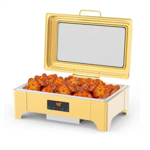 Electric Chafing Dish 9QT Full Size Touch Screen Buffet Warmer with Glass Lid Gold for Catering Parties Weddings