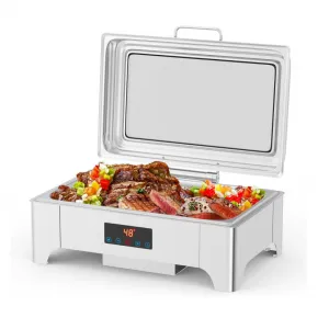 Electric Chafing Dish 9QT Full Size Touch Screen Buffet Warmer with Glass Lid Silver for Catering Parties Weddings