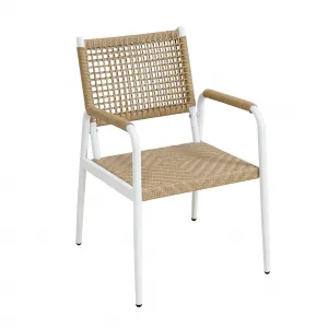 Wicker Patio Chairs Set of 2, Outdoor Chairs Balcony Seats with Metal Frame and Square Rattan Design for Balcony, Backyard, Poolside, Brown & White