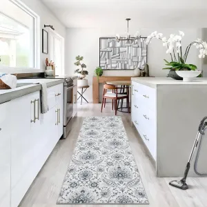 Runner Rug 2x6 Paisley Area Rug Entryway Runners Anti-Slip Vintage Distressed Floor Carpet Low Pile Soft Hallway Runner Rug Ultra-Thin Retro Accent Rug Runner for Kitchen Laundry Grey