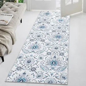 Runner Rug 2x6 Paisley Area Rug Entryway Runners Anti-Slip Vintage Distressed Floor Carpet Low Pile Soft Hallway Runner Rug Ultra-Thin Retro Accent Rug Runner for Kitchen Laundry Blue