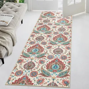 Runner Rug 2x6 Paisley Area Rug Entryway Runners Anti-Slip Vintage Distressed Floor Carpet Low Pile Soft Hallway Runner Rug Ultra-Thin Retro Accent Rug Runner for Kitchen Laundry