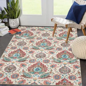 Vintage 6x9 Area Rug Washable Rug Living Room Rug Retro Paisley Distressed Carpet Soft Low Pile Bedroom Rug Retro Paisley Print Accent Carpet for Dining Room Nursery Home Office