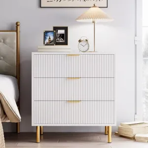 3 Drawer Dresser for Bedroom, Modern Wood Storage Chest with Gold Metal Handles, Anti-Tipping Design, Large Nightstand Organizer for Entryway, Hallway, Living Room, White