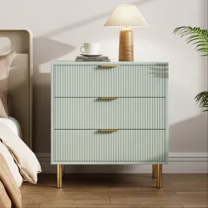 Green Dresser, Modern 3 Drawers Dresser for Bedroom with Gold Handle and Large Drawer, Wood Double Chest of Drawers and Storage Organizer for Living Room, Hallway, Entryway