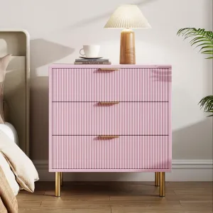 Pink Dresser, Modern 3 Drawer Dresser for Bedroom with Gold Handle and Large Drawer, Wood Double Chest of Drawers and Storage Organizer for Living Room, Hallway, Entryway
