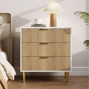 Modern 3 Drawer Dresser for Bedroom with Gold Handle and Large Drawer, Wood Double Chest of Drawers and Storage Organizer for Living Room, Hallway, Entryway, Natural Oak&White