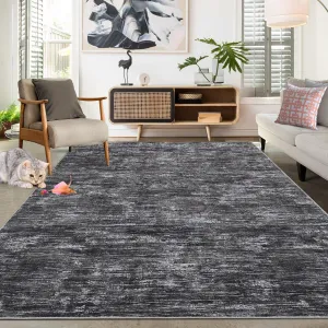Solid Dark Grey 10x13 Washable Rug for Living Room Modern Abstract Area Rug Non-Slip Large Contemporary Bedroom Rug Stain Resistant Aesthetic Accent Floor Carpet Foldable Solid Rug for Home Office