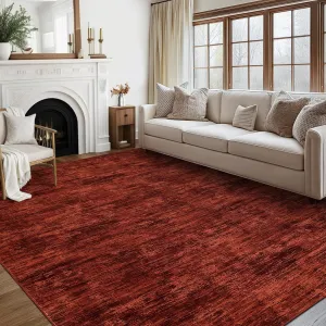 Solid Red 5x7 Living Room Rugs, Washable Non Slip Stain Resistant Area Rugs, Low Pile, Contemporary Floor Carpet for Dining Room Bedroom Nursery