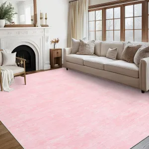 Pink 8x10 Washable Rug Solid Area Rugs for Living Room Ultra Soft Faux Wool Dining Room Rug,Non Slip&Non-Shedding Low Pile Modern Carpet for Home Office Decor