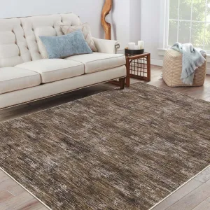 Solid Brown 4x6 Washable Area Rugs for Living Room, Non Slip, Stain Resistant, Soft Low Pile Carpet, Solid Grey, Brown 4'x6'