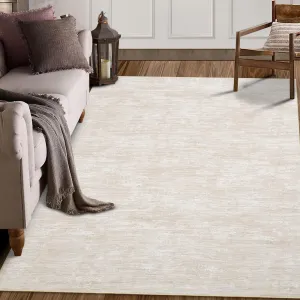 Solid Area Rug 5x7 for Living Room, Machine Washable Bedroom Rug, Non Slip Large Dining Room Modern Throw Carpet, Low Pile Stain Resistant Contemporary Area Rug for Office, Beige