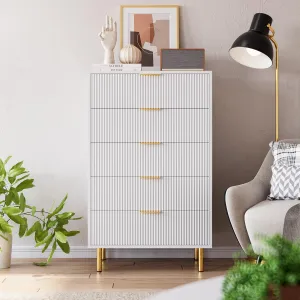 5 Drawers Dresser for Bedroom, Fluted Dresser Chest of Drawers with Handle, Wood Modern Dressers for Closet, Bedroom Furniture Storage Organizer for Living Room, Hallway, White