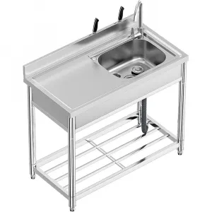 39"W x 20"D x 37"H Freestanding Utility Sink Set - Stainless Steel Single Bowl Sink with Workbench, Storage Shelves, Faucet, and Drainboard for Restaurant, Garden, Farmhouse, Garage
