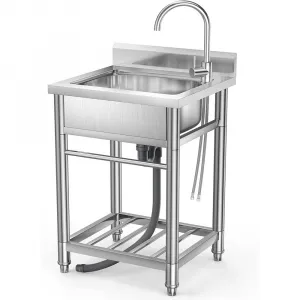 23"D x 20"W x 35"H Stainless Steel Utility Sink - Freestanding Single Bowl with Hot & Cold Water Pipe for Restaurant, Laundry, Bathroom, Garage, Farmhouse