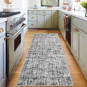 Washable Runner Rug Grey 2x6 Non Slip Kitchen Rug Abstract Farmhouse Low Pile Soft Bathroom Rug