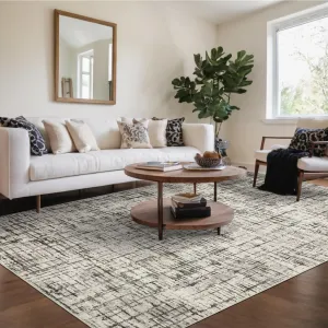 Washable Area Rug 6x9 Modern Abstract Plaid Floor Carpet Anti Slip Non Shedding Rug, Low Pile Thin Rug, Soft Distressed Rug, Contemporary Camel Rug for Dining Room, Living Room