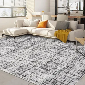Washable Rugs Grey 10x13 Rug Modern Abstract Farmhouse Non Slip Large Area Rugs