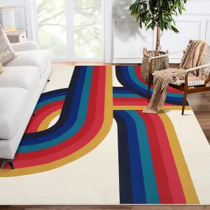 Modern 8x10 Retro Striped Area Rug – Multicolor Geometric Design for Living Room, Washable Non-Slip Carpet