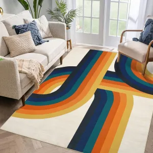 Large Machine Washable 9x12 Area Rugs Non Slip Low Pile Water Resistant Soft Print Pattern Carpet for Living Room Bedroom Beige Blue Orange