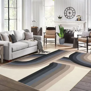 5x7 Washable Modern Area Rug Spill-Proof Surface, Non-Slip Backing, Cozy Soft Faux Wool, Printed Rug, Living Room Rugs 5x7, Bedroom Rugs, Dining Room Rugs