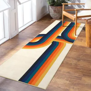 2x6 Modern Rainbow Runner Rug Colorful Abstract Floor Carpet Soft Thin Rug Non Shedding Non Slip Covering, Washable Low Pile Hallway Runner, Accent Rug for Kitchen, Bedside