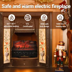 20 inch Electric Fireplace Log Heater with Realistic Fake Firewood, 1500W Powerful Heating, Eco-Friendly Comfort, Freestanding Corner Design for Small Rooms