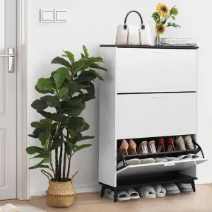 Shoe Cabinet, Shoe Storage Cabinet with 3 Flip Drawers, 47 in Tall Freestanding Shoes Organizer with Legs, Farmhouse Narrow Shoe Rack, Slim Shoe Cabinet for Entryway, Hallway, Closet