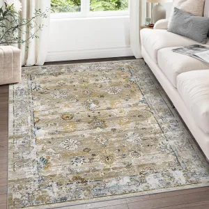 5x7 Area Rugs for Living Room, Rug for Bedroom, Contemporary Machine Washable Rug, Large Stain Resistant Carpet for Dining Room Playroom Home Office, Pet & Kids Friendly(Brown)