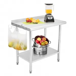 36"L x 24"W x 35"H NSF Stainless Steel Table Work Table with Adjustable Undershelf, Detachable Trash Bag Holder, Metal Work Table Workbench for Home Kitchen Restaurant Outdoor
