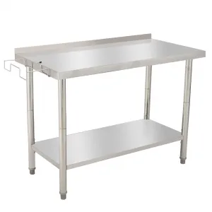 48"L x 24"W x 35"H Stainless Steel Work Table - Heavy-Duty Prep Table with Undershelf, Backsplash, and Garbage Rack for Kitchen and Commercial Use