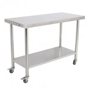 48"L x 24"W x 35"H Stainless Steel Work Table - Heavy-Duty Prep Table with Undershelf, Wheels, and Hooks for Kitchen and Restaurant Use