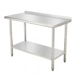48"L x 24"W x 35"H Stainless Steel Work Table - Heavy-Duty Prep Table with Undershelf, Backsplash, and Hooks for Kitchen and Restaurant Use