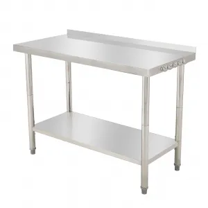 48"L x 24"W x 35"H Stainless Steel Work Table - Heavy-Duty Prep Table with Undershelf, Backsplash, and Hooks for High Load Bearing in Kitchen and Restaurant