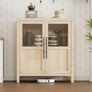 Sideboard Buffet Cabinet with Glass Doors, 29" Large Buffet Cabinet with Storage, Modern Farmhouse Storage Cabinet Table for Kitchen Dining Room, Living Room(Glass with 2 Door, Pear Wood)