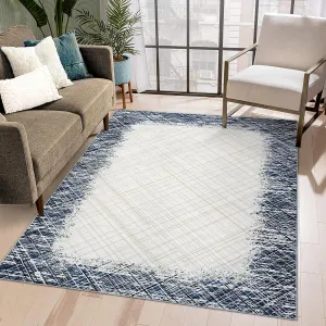 Washable Area Rugs for Living Room Bedroom, 9x12 Modern Abstract Non Slip Rug, Low Pile Soft Contemporary Indoor Floor Carpet Cover for Dining Room Kitchen, Blue