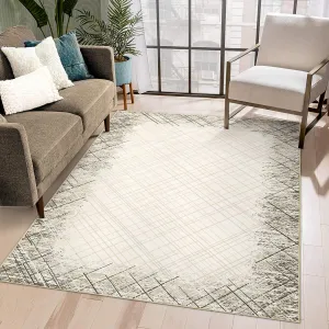 8x10 Area Rug Machine Washable Rug Modern Bordered Area Rug, Stain Resistant Non-Slip Accent Rug Minimalist Border Floor Cover Farmhouse Carpet Rug for Living Room Decor, Brown