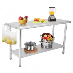 60"L x 24"W x 35"H NSF Stainless Steel Prep Table Work Table with Adjustable Undershelf, Detachable Trash Bag Holder, Heavy Duty Workbench Workstation for Home Kitchen Restaurant Outdoor