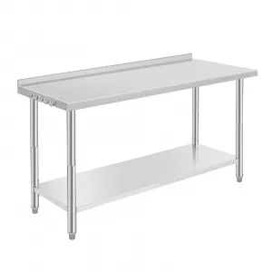 60"L x 24"W x 35"H Stainless Steel Work Table with Double Shelf, Heavy Duty Prep Station for Kitchen, Restaurant, Garage Storage, Silver