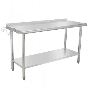 60"L x 24"W x 35"H Stainless Steel Table Heavy Dutt Metal Table with Adjuatble Height Shelf & Backsplash, Work Table with Removable Trash Rack for Restaurant, Workshop and Hotel