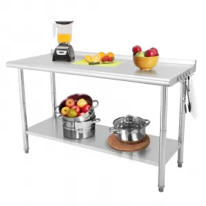 60"L x 24"W x 35"H Stainless Steel Table NSF Stainless Steel Metal with Backsplash, Adjustable Undershelf, 5 Hooks, Heavy Duty Workbench Workstation for Home Kitchen Restaurant Outdoor